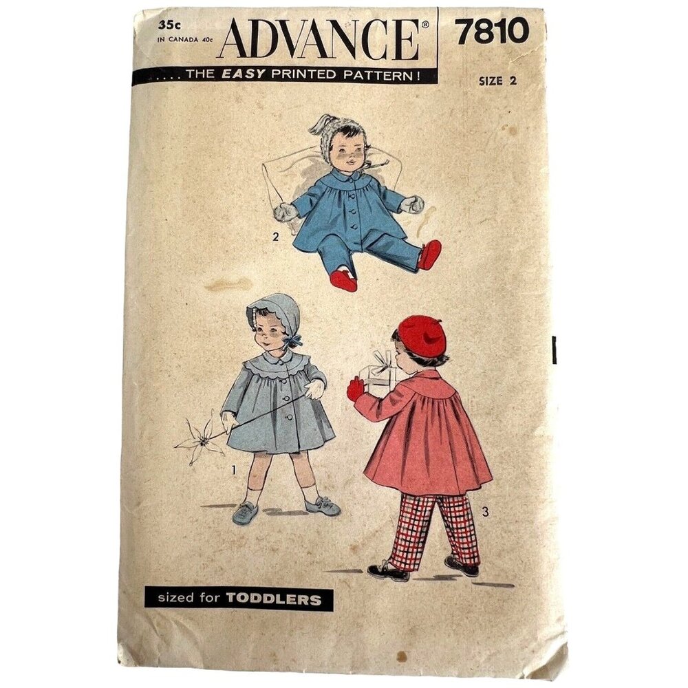 Advance Sewing Pattern 7810 Toddler Coat Hat Bonnet Pants Size 2 VTG Uncut FF